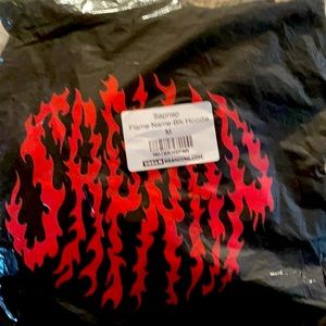 Sapnap Flame Name Fleece Pullover Hoodie - black/red flames - adult medium NWT